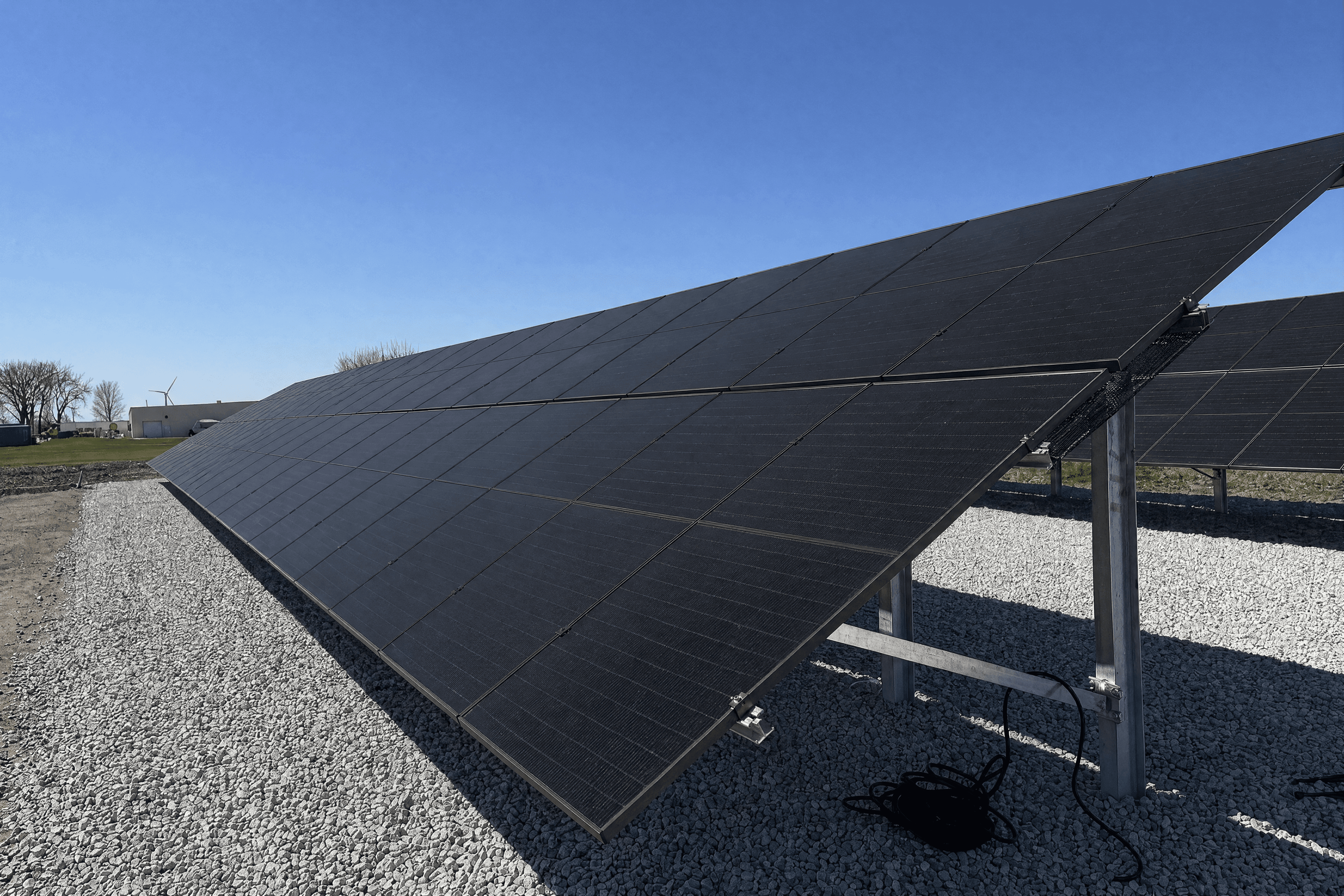 A commercial building with solar panels on the roof